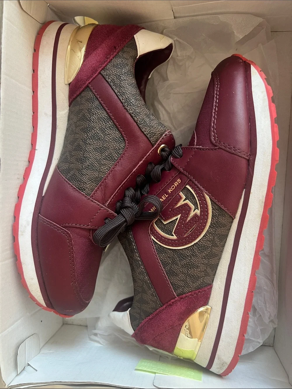 Michael Kors Burgundy and Brown Logo Trainer Sneakers